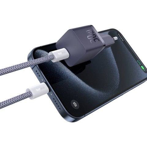 Ładowarka sieciowa USB-C GaN5 30W z kablem USB-C 100W 1m - fioletowa