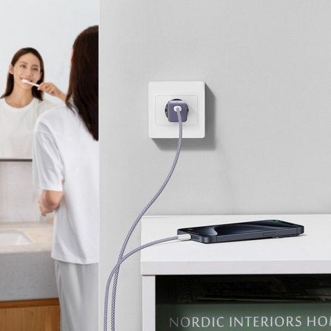 Ładowarka sieciowa USB-C GaN5 30W z kablem USB-C 100W 1m - fioletowa