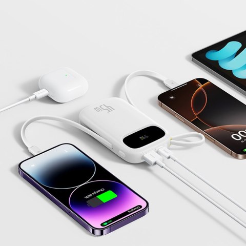 Powerbank 10000mAh 45W FC31 Qpow 3 z wyświetlaczem kablami USB-C iPhone Lightning - biały
