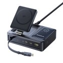Stacja ładująca 5w1 USB-A UAB-C z wyświetlaczem zwijanym kablem 140W Qi2 - czarna
