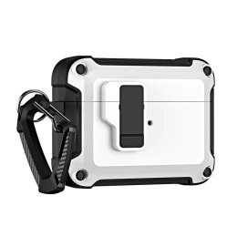Etui pancerne pokrowiec na słuchawki Airpods 4 z karabińczykiem - białe