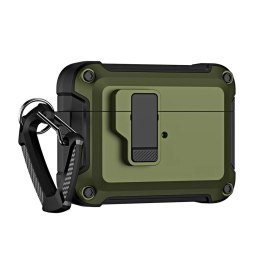 Etui pancerne pokrowiec na słuchawki Airpods 4 z karabińczykiem - zielone
