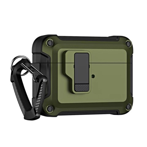Etui pancerne pokrowiec na słuchawki Airpods 4 z karabińczykiem - zielone