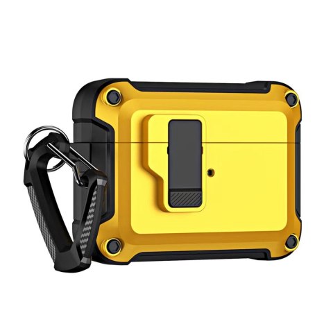 Etui pancerne pokrowiec na słuchawki Airpods 4 z karabińczykiem - żółte