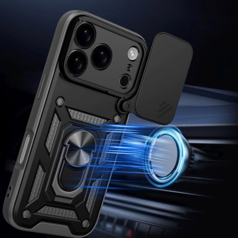 Etui pancerne z podstawką i osłoną aparatu na iPhone 17 Pro Hybrid Armor Camshield - czarny