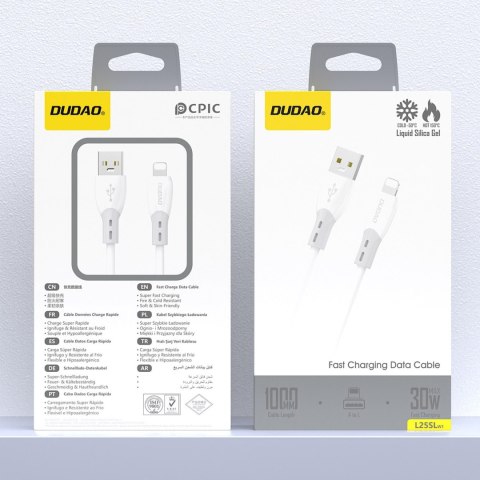 Kabel przewód z silikonowym oplotem USB-A - iPhone Lightning L25SL 30W 1m - biały