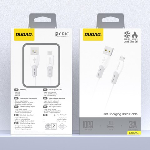 Kabel przewód z silikonowym oplotem USB-A - micro USB L25SM 3A 1m - biały