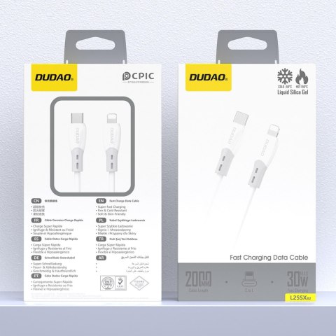Kabel przewód z silikonowym oplotem USB-C - iPhone Lightning L25SX 30W 2m - biały