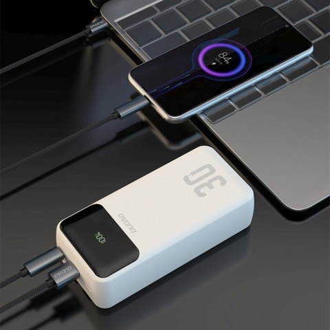 Powerbank 30000mAh USB-A USB-C K15Max PD 22.5W z kablami USB-C iPhone Lightning - biały