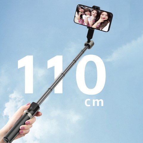 Selfie stick kijek do zdjęć ze statywem pilotem Bluetooth 1.1 m - czarny