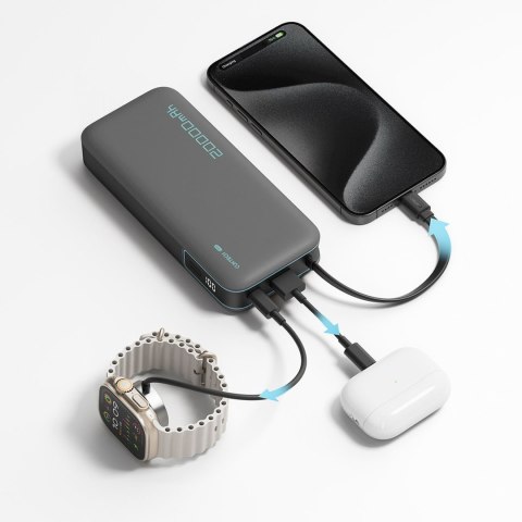 Powerbank 20000mAh USB-A USB-C z wbudowanym kablem USB-C 55W - biały