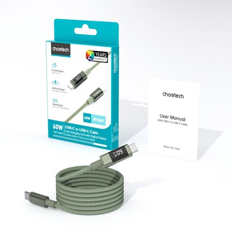 Kabel przewód USB-C z wyświetlaczem PD 60 W 1.2 m - zielony