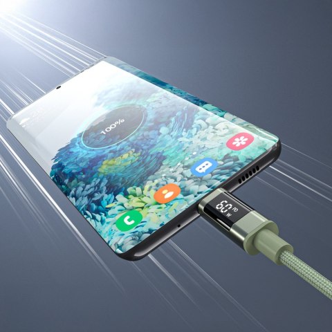 Kabel przewód USB-C z wyświetlaczem PD 60 W 1.2 m - zielony