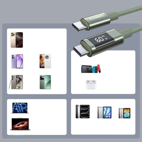 Kabel przewód USB-C z wyświetlaczem PD 60 W 1.2 m - zielony