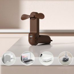Mini wentylator wiatrak przenośny z funkcją powerbanka i latarką składany 4500mAh USB-C - brązowy