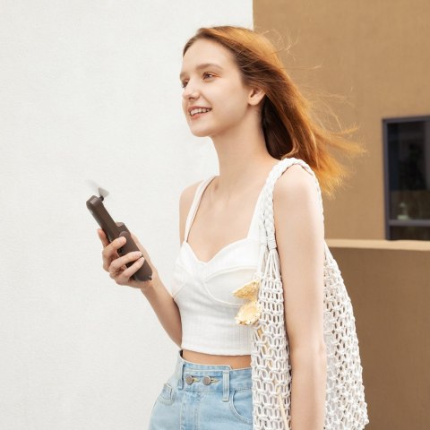 Mini wentylator wiatrak przenośny z funkcją powerbanka i latarką składany 4500mAh USB-C - brązowy