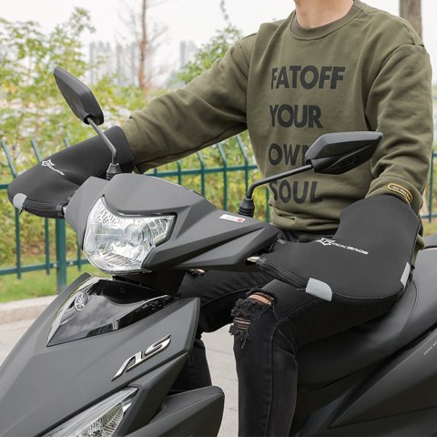Rękawice ocieplane na kierownicę roweru skutera motocykla wiatroodporne wodoodporne - czarne