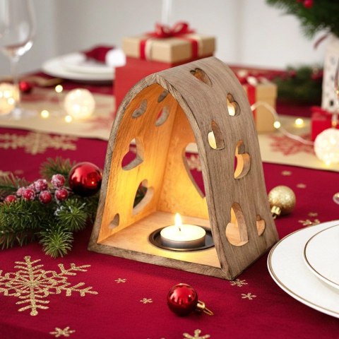 Świecznik Drewniany Mango Serce 23 cm Ażurowy Loft Lampion ORION Dom