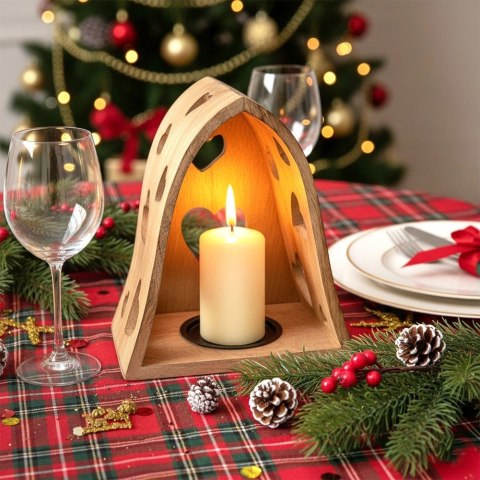 Świecznik Drewniany Mango Serce 23 cm Ażurowy Loft Lampion ORION Dom