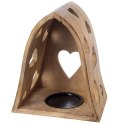 Świecznik Drewniany Mango Serce 23 cm Ażurowy Loft Lampion ORION Dom