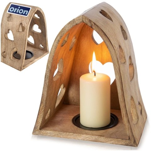 Świecznik Drewniany Mango Serce 23 cm Ażurowy Loft Lampion ORION Dom