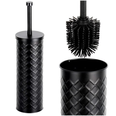 Szczotka do WC Silikonowa Czarna Metalowy Pojemnik Stojak 38 cm VILDE