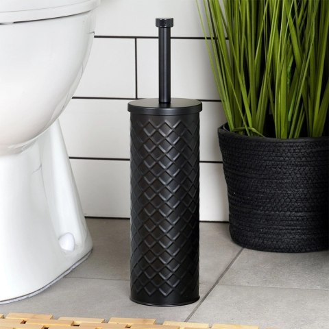 Szczotka do WC Silikonowa Czarna Metalowy Pojemnik Stojak 38 cm VILDE