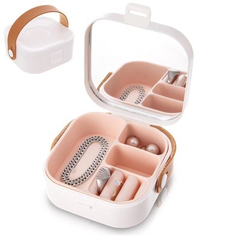 Szkatułka na Biżuterię z Lusterkiem Podróżne Etui Białe Eleganckie