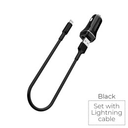 ND38_BFO-BZ2-L-B Borofone - ładowarka samochodowa 2x USB kabel Lightning w zestawie czarny BOROFONE
