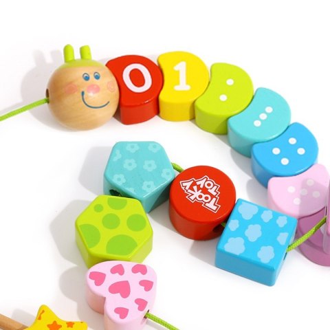 TOOKY TOY Drewniana Sznurowana Gąsienica Do Nawlekania Zręcznościowa TOOKY