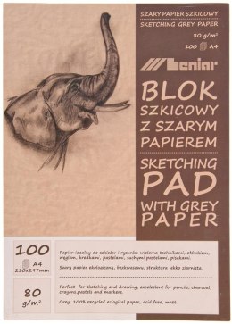 ND39_338768 BLOK SZKICOWNIK A4/100K SZARY 80G LEN 90853 LENIAR