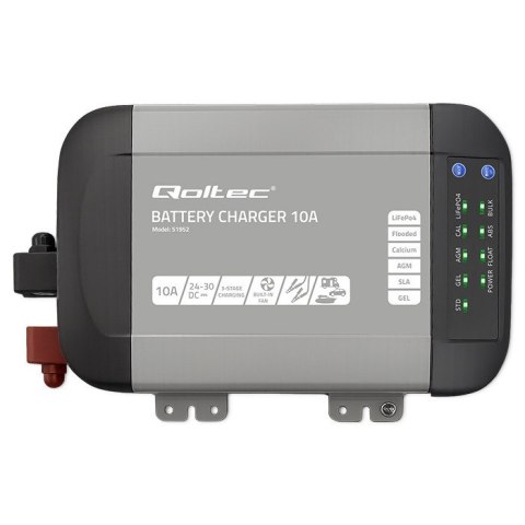Qoltec Inteligentna ładowarka Monolith do akumulatorów LiFePO4 AGM GEL SLA | 10A | 24V