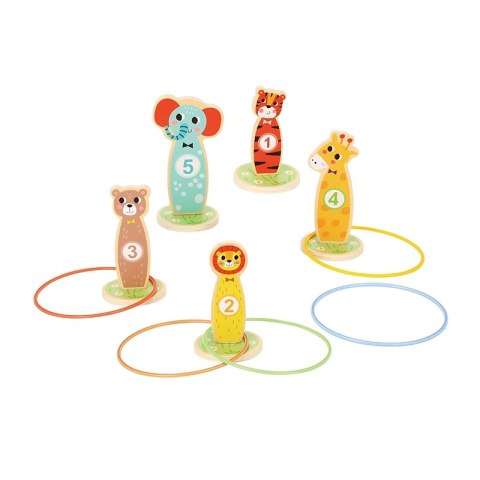 TOOKY TOY Drewniana Gra Zręcznościowa Rzut do Celu Zwierzątka 15 el. TOOKY