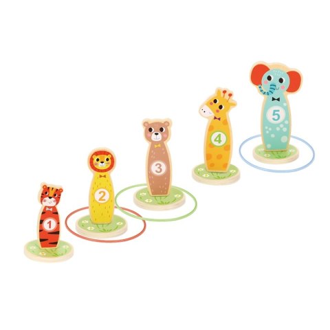 TOOKY TOY Drewniana Gra Zręcznościowa Rzut do Celu Zwierzątka 15 el. TOOKY