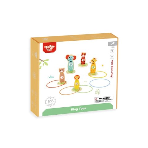 TOOKY TOY Drewniana Gra Zręcznościowa Rzut do Celu Zwierzątka 15 el. TOOKY