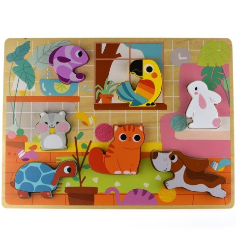 Tooky Toy Drewniane Puzzle Zwierzątka Dom Dopasuj Kształty TOOKY