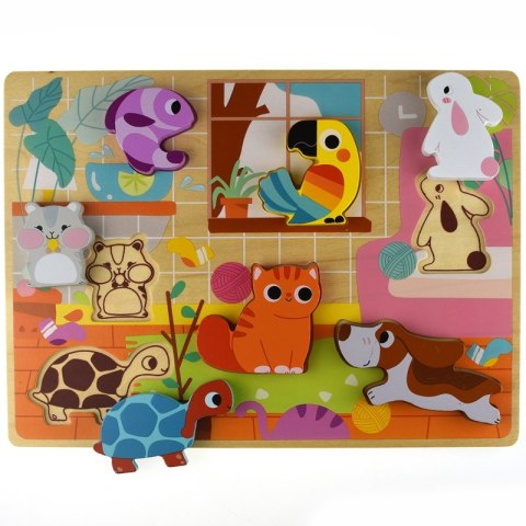 Tooky Toy Drewniane Puzzle Zwierzątka Dom Dopasuj Kształty TOOKY