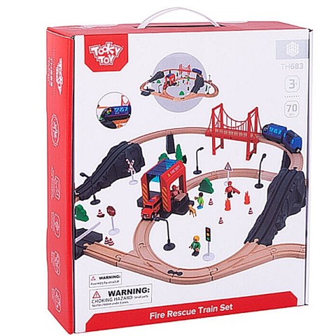 Tooky Toy Drewniana Kolejka Staż Pożarna Ambulans 70 el. TOOKY