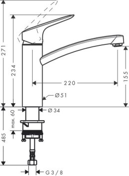 Bateria kuchenna HG Logis 160 kokken - kokkenarmatur m/svingtud, krom