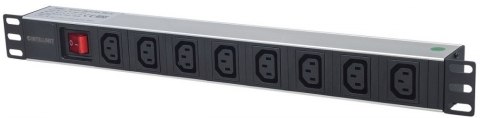 MANHATTAN Listwa zasilająca 19" 1U, 8x C13, kabel odł. 2 m C19-in/Schuko-out, włącznik 163620