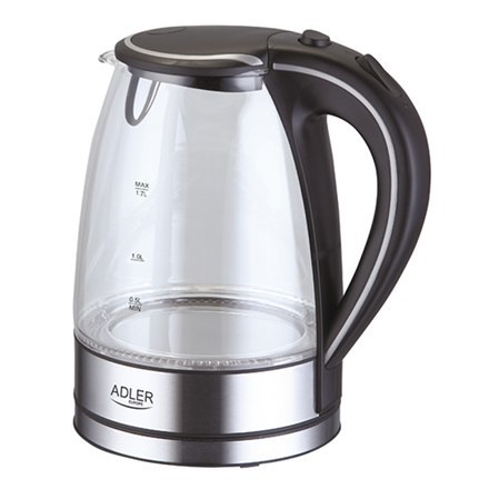 Adler Adler | Czajnik | AD 1225 | Standard | 2000 W | 1,7 L | Szkło | Podstawa 360° | Przeźroczysty/Ze stali nierdzewnej