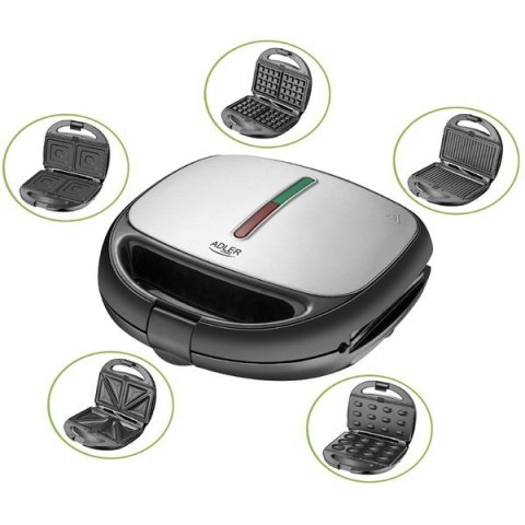 Adler Adler | AD 3040 | Opiekacz do kanapek | 1200 W | Liczba talerzy 5 | Liczba ciastek 2 | Powłoka ceramiczna | Czarny
