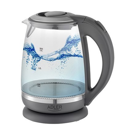 Adler Adler | Czajnik | AD 1286 | Standard | 2200 W | 2 L | Plastik/szkło | Podstawa obrotowa 360° | Szary/przezroczysty