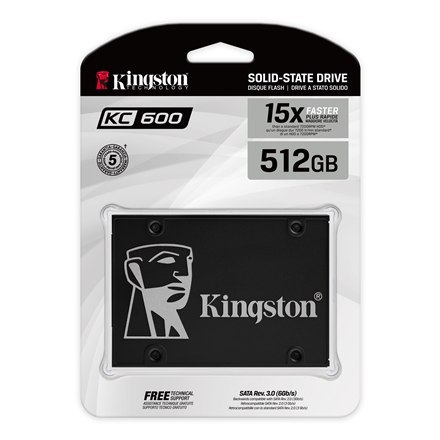 Kingston Kingston | KC600 | 512 GB | Format dysku SSD 2,5" | Interfejs SSD SATA | Prędkość odczytu 550 MB/s | Prędkość zapisu 520 MB/s