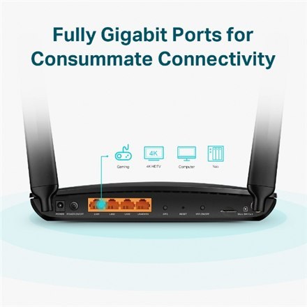 TP-LINK TP-LINK | Router 4G+ LTE | Archer MR600 | 802.11ac | 300+867 Mbit/s | 10/100/1000 Mbit/s | Porty Ethernet LAN (RJ-45) 3 | Obsług