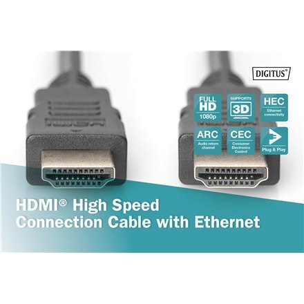 Digitus Digitus | HDMI High Speed with Ethernet | Męski | 19-pinowy HDMI typ A | Męski | 19-pinowy HDMI typ A | 3 m | Czarny