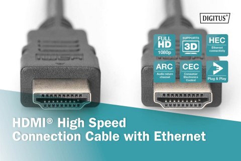 Digitus Digitus | HDMI High Speed with Ethernet | Męski | 19-pinowy HDMI typ A | Męski | 19-pinowy HDMI typ A | 3 m | Czarny