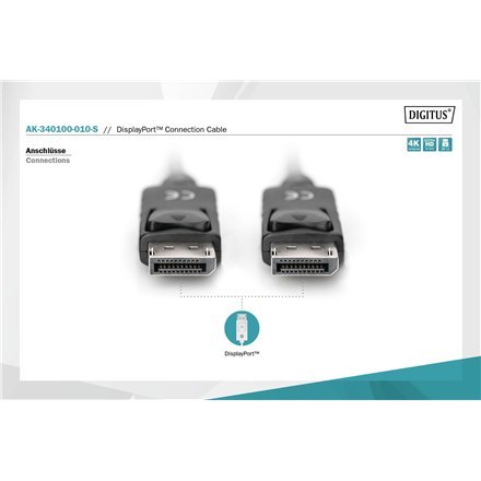 Digitus Digitus | Kabel DisplayPort | Męski | 20-pinowy DisplayPort | Męski | 20-pinowy DisplayPort | 1 m | Czarny