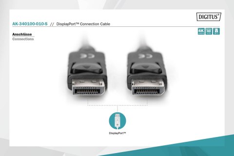 Digitus Digitus | Kabel DisplayPort | Męski | 20-pinowy DisplayPort | Męski | 20-pinowy DisplayPort | 1 m | Czarny