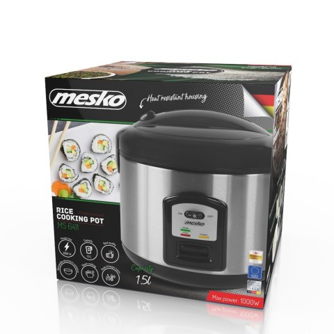 Mesko Mesko | MS 6411 | Urządzenie do gotowania ryżu | 1000 W | 1,5 L | Czarny/stal nierdzewna